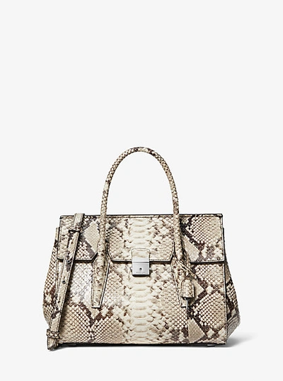 Michael Kors Campbell Medium Python Embossed Leather Satchel In Natural