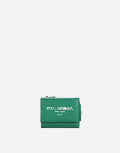 Dolce & Gabbana Calfskin French Flap Wallet With Logo In Green