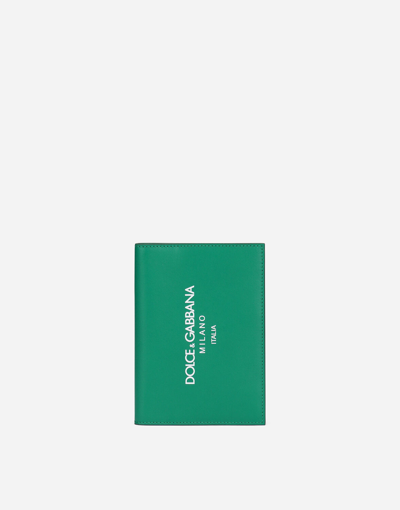 Dolce & Gabbana Calfskin Passport Holder With Logo In Green