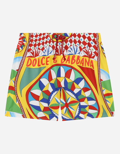 Dolce & Gabbana Kids' Graphic-print Swim Shorts In Yellow