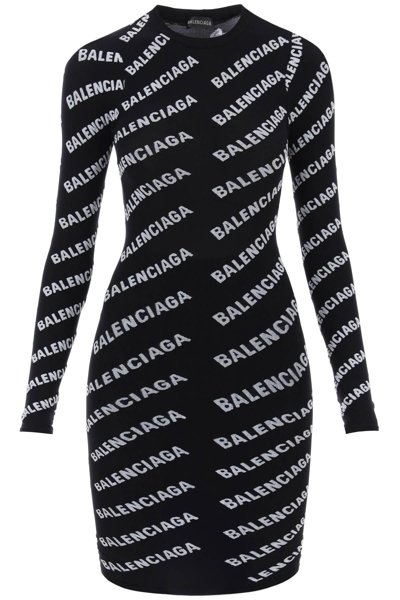 Balenciaga Allover Logo Jacquard Mini Dress In Multi | ModeSens