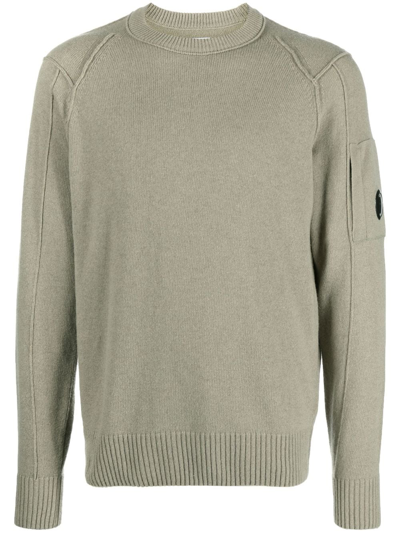 C.p. Company Sea Island Lens-detail Knit Sweater In Green