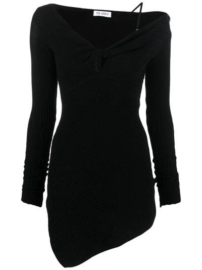Attico Desai Twisted One-shoulder Rib Mini Dress In Black