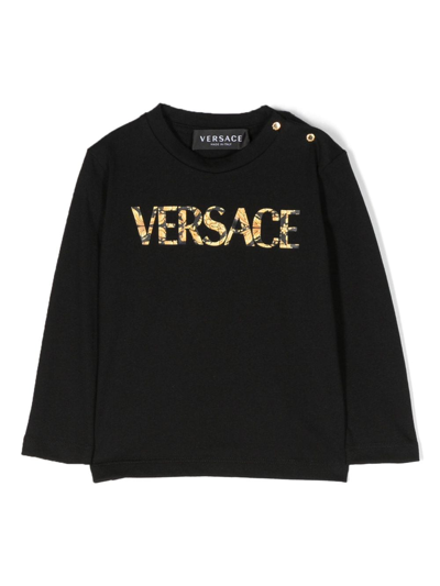 Versace Babies' Logo-print Cotton T-shirt In Black