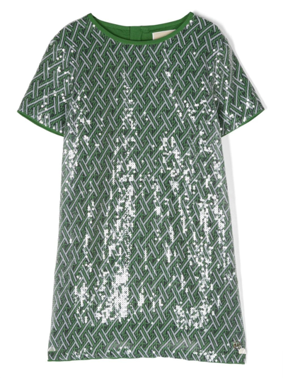Michael Kors Kids' Monogram-pattern Sequin Dress In Green