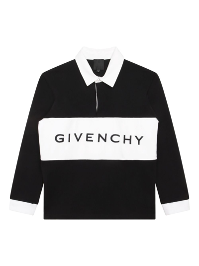 Givenchy Kids' Logo-print Cotton Polo Shirt In Black