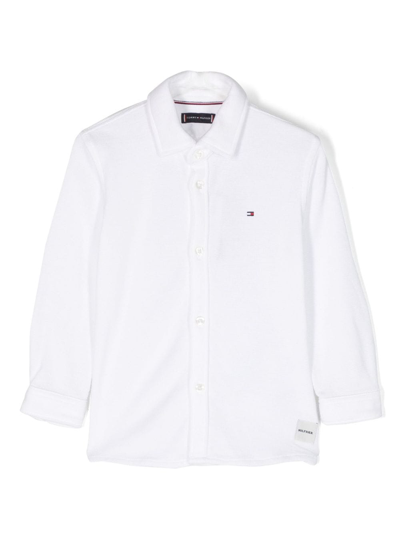 Tommy Hilfiger Junior Babies' Logo-embroidered Long-sleeve Shirt In White