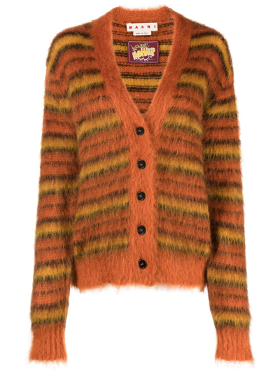 Marni Striped Brushed Cardigan In Clay