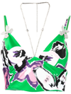 Area Crystal-embellished Printed Jersey Bustier Top In Green