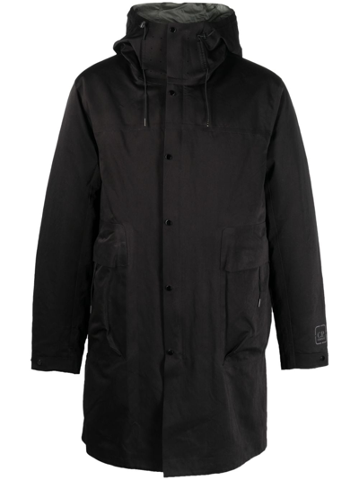 C.p. Company Layered Hooded Down-feather Jacket In Black