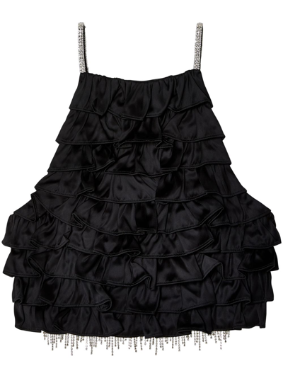 Shushu-tong Ruffled Crystal-embellished Crop Top In Black