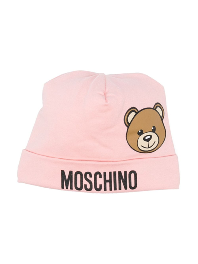 Moschino Babies' Teddy Bear Logo印花套头帽 In Pink