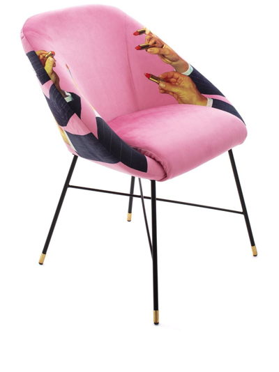 Seletti Lipstick-print Padded Chair In Pink