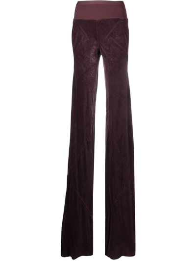 Rick Owens Bias Wide Waistband Velvet Knit Pants In Purple