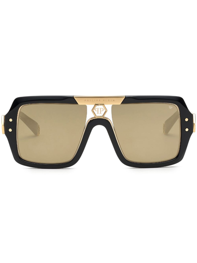 Philipp Plein Logo-plaque Square-frame Sunglasses In Black