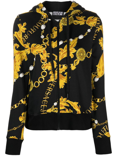 Versace Jeans Couture Logo Couture-print Cotton Hoodie In Black