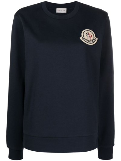 Moncler Logo-patch Cotton-blend Sweatshirt In Blue