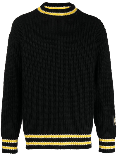 Msgm Logo-patch Chunky-ribbed Jumper In Black