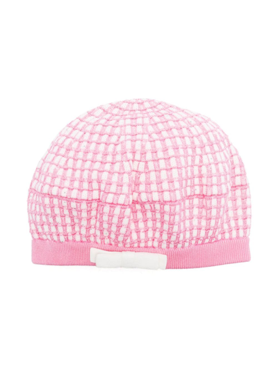 Self-portrait Kids' Checkered Knitted Beret In Pink