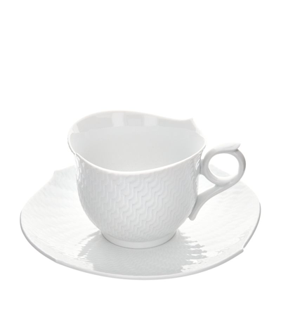 Meissen Porcelain Waves Relief Coffee Cup And Saucer In White