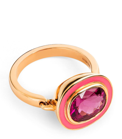 Melissa Kaye Yellow Gold, Pink Tourmaline And Enamel Lenox Ooak Ring In Rose Gold