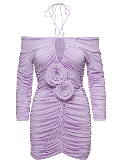 Magda Butrym Gathered Mini Dress With Rose Appliques In Purple