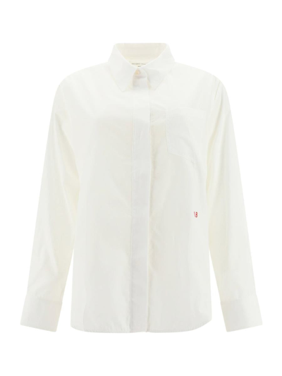 Victoria Beckham Womens White Dropped-shoulder Brand-embroidered Oversized Organic-cotton Shirt