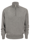 Brunello Cucinelli Cashmere Quarter Zip Sweater In Grey Melange