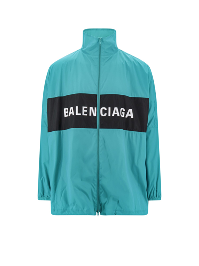 Balenciaga Windbreaker Logo Jacket In Turquoise