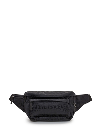 Versace Belt Bag With Logo In Nero-rutenio