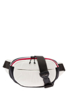 MONCLER CUT WHITE FANNY PACK WITH TRICOLOUR STRIPES AND LOGO IN TECH FABRIC MAN