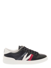 MONCLER MONACO BLACK LOW TOP SNEAKERS WITH TRICOLOR STRIPES AND LOGO IN FAUX LEATHER WOMAN