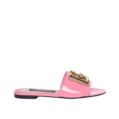 Dolce & Gabbana Leather Logo Flats In Pink