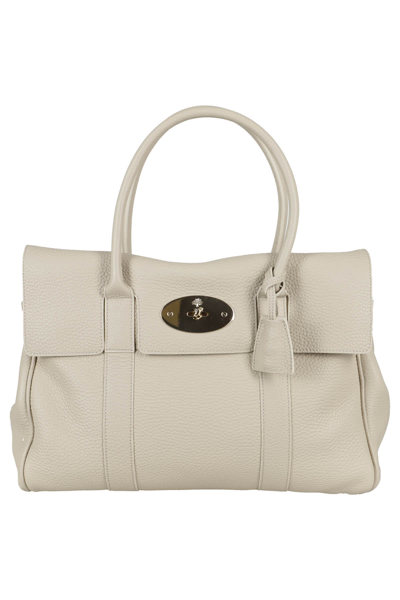 Mulberry Bayswater Beige Shoulder Bag With Postmans Lock In Hammered Leather In Neutral
