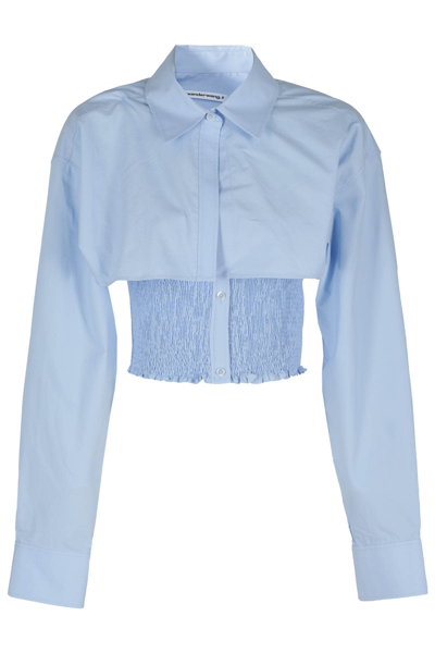 Alexander Wang T Alexanderwang.t Cotton Smocked Cami Overshirt In Chambray Blue