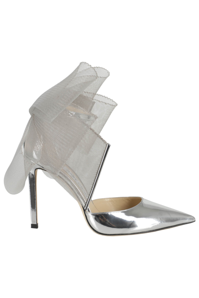 Jimmy Choo Averly 100mm Oversized-bow Pumps In Silver/silver