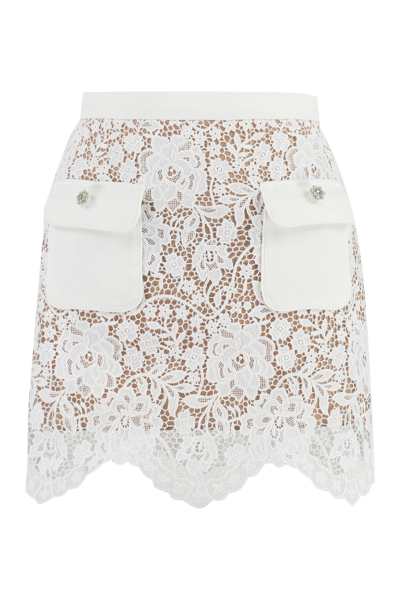 Self-portrait Mini Skirt In Floral Lace In White