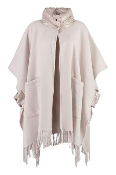 Herno Poncho In Wool And Cashmere Blend In Champagne