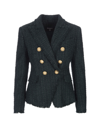 Balmain Tweed Double-breasted Blazer Jacket In Verde