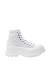 ALEXANDER MCQUEEN WHITE AND SILVER TREAD SLICK ANKLE BOOTS
