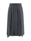 Thom Browne Dark Blue Dropped Back Pleated Skirt In Med Grey