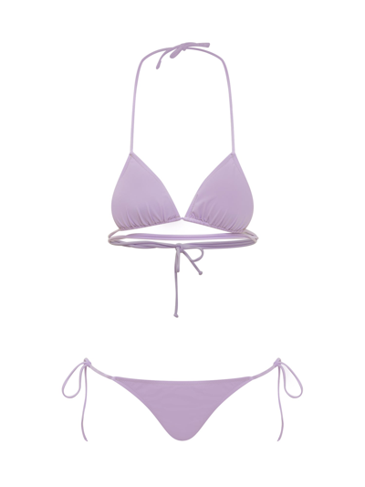 Reina Olga Miami Lurex Bikini Set In Faded Neon Lilac