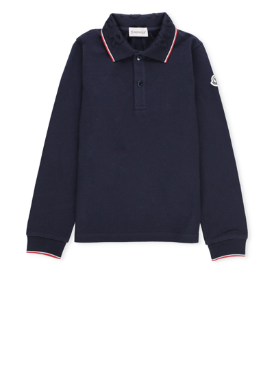 Moncler Kids' Cotton Polo Shirt In Navy