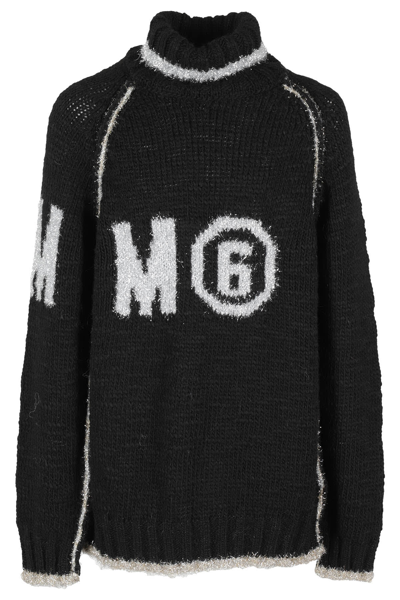 Mm6 Maison Margiela Kids' Contrasting-detail Knitted Jumper In Black