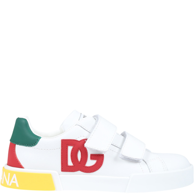 Dolce & Gabbana White Sneakers For Kids With Logo