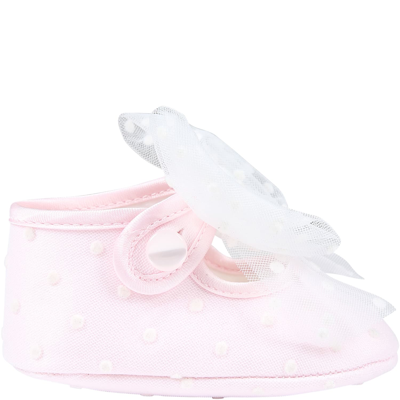 Monnalisa Kids' Pink Flat Shoes For Baby Girl With Polka Dots In White