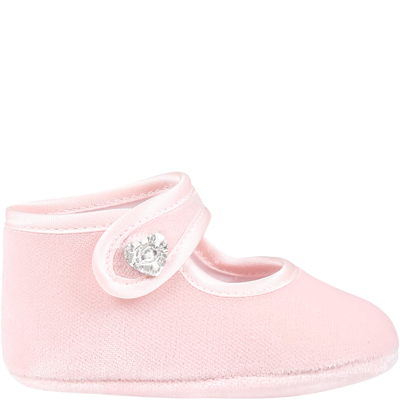 Monnalisa Kids' Pink Flat Shoes For Baby Girl With Hearts