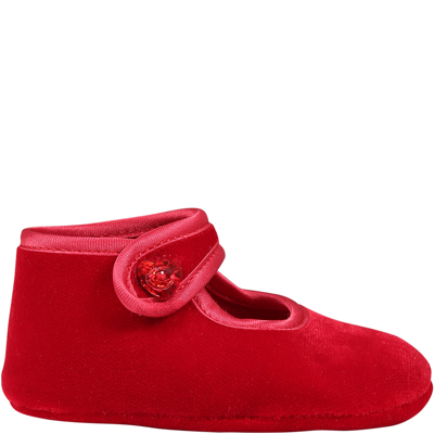 Monnalisa Kids' Red Flat Shoes For Baby Girl With Hearts