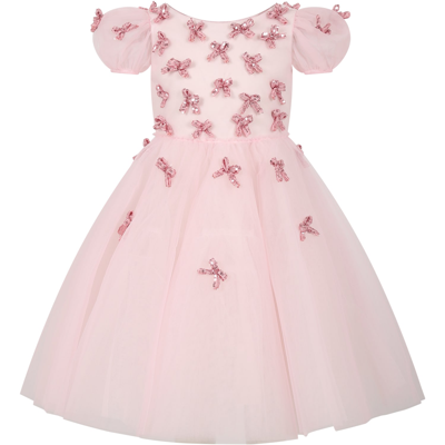 Monnalisa Kids' Pink Dress For Girl With Bows