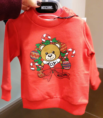 Moschino Red Sweatshirt For Baby Kids With Teddy Bear And Wreath